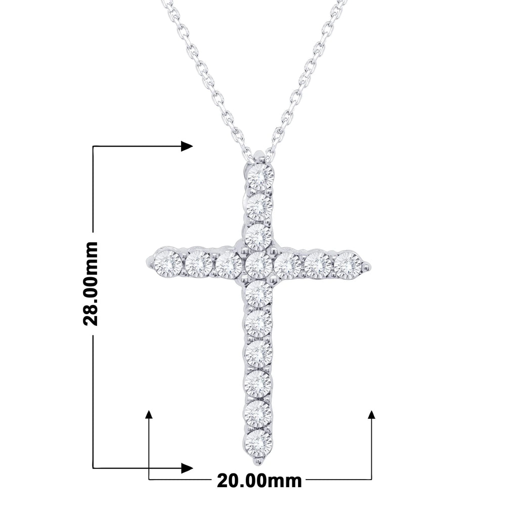 18K White Gold Over Silver Diamond Cross Pendant Necklace P69683