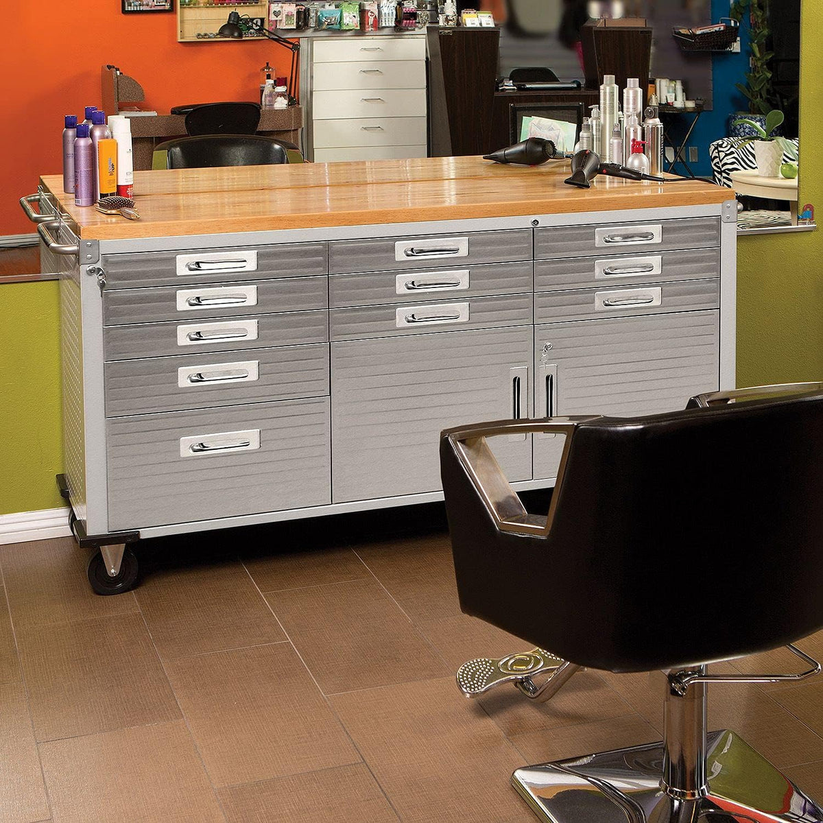 72 W x 20 D x 37.5 H Granite Grey Rolling Cabinet Workbench B960