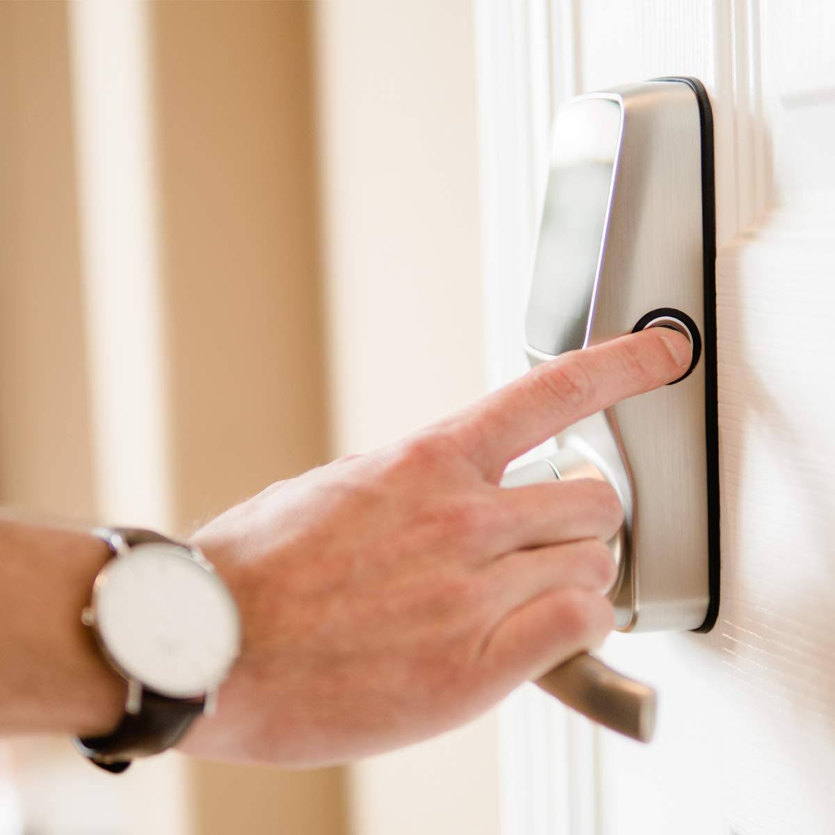 Satin Nickel Smart Touchscreen Door Latch Lock with Fingerprint and Bluetooth R4464