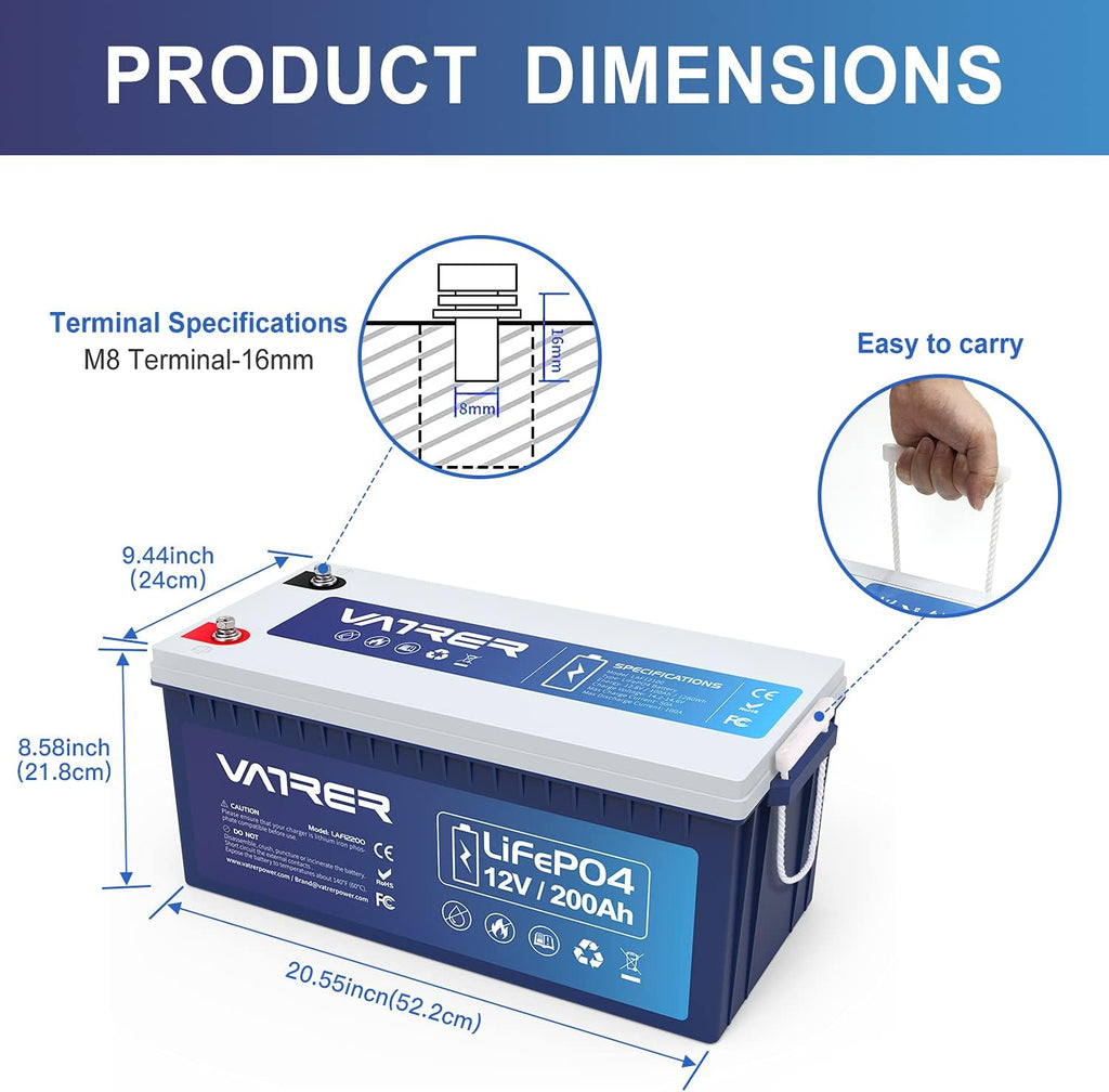 12V 200AH LiFePO4 Deep Cycle Battery with 100A BMS E9876