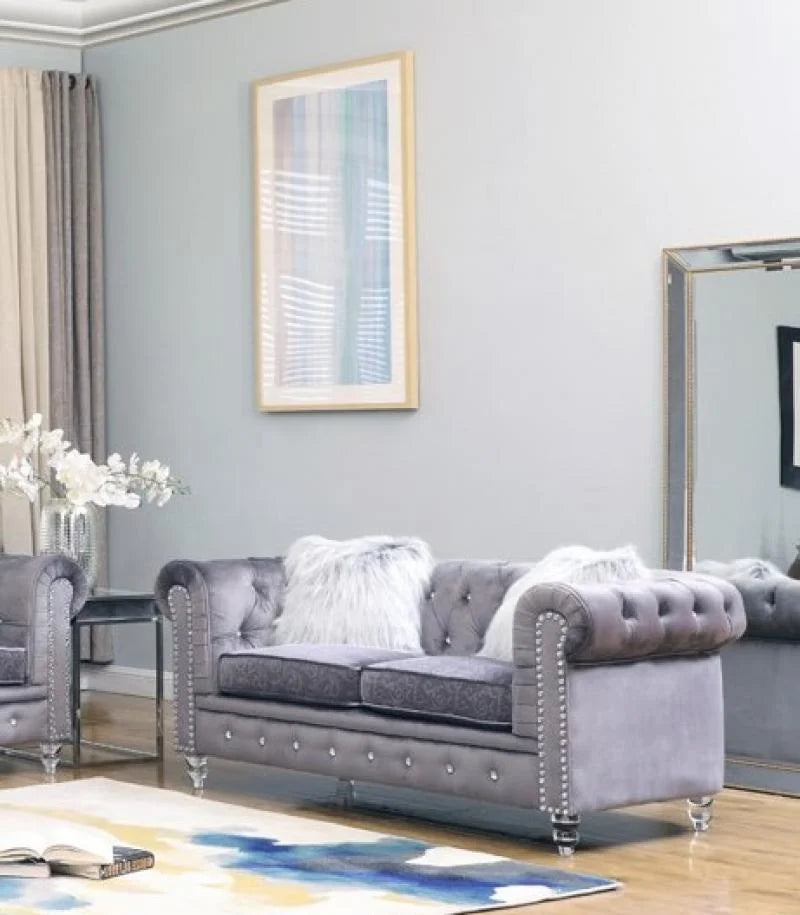 Gray Fabric Sofa Set 2Pcs with Acrylic Legs S5119