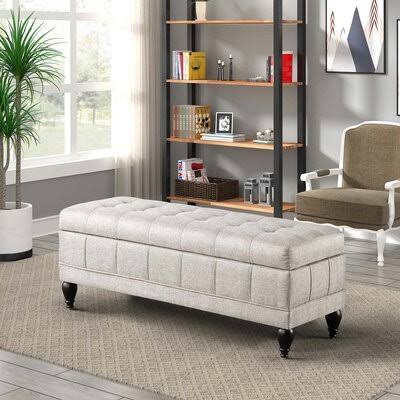 Beige Upholstered Flip Top Storage Bench N251055