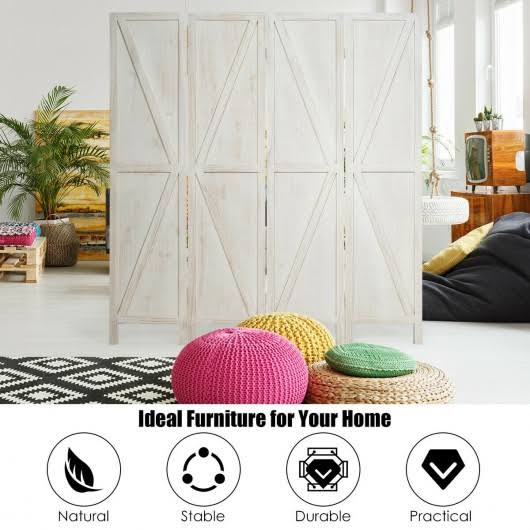 4 Panels Folding Wooden Room Divider White R926834