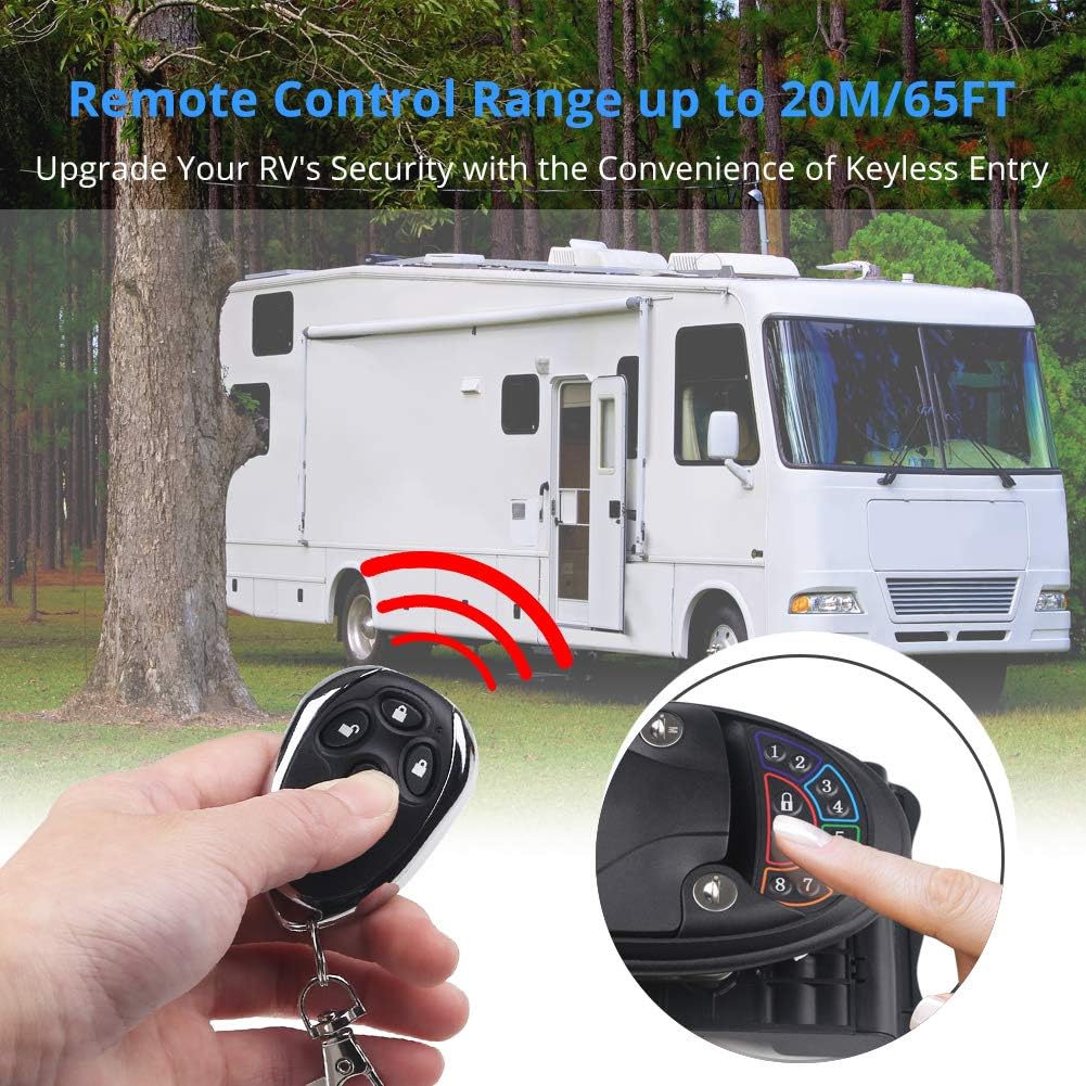 RV Keyless Entry Door Lock Handle Latch Zinc Alloy Wireless with Keypad Black Z7820
