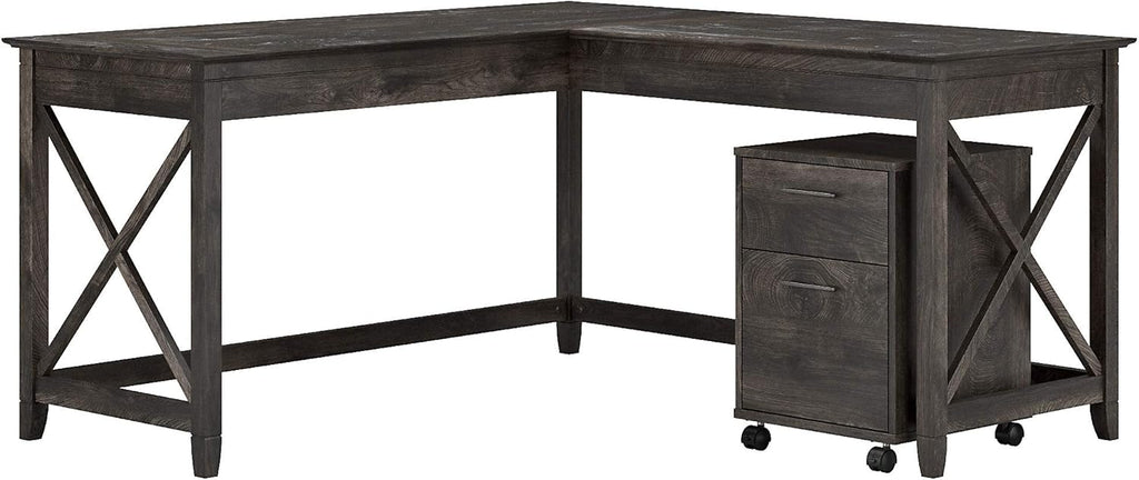Dark Gray Hickory L Shaped Desk with 2 Drawer Mobile File Cabinet I246222