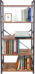 5 Tier Industrial Bookshelf, Wood and Metal, 24 x 12 x 62 J557