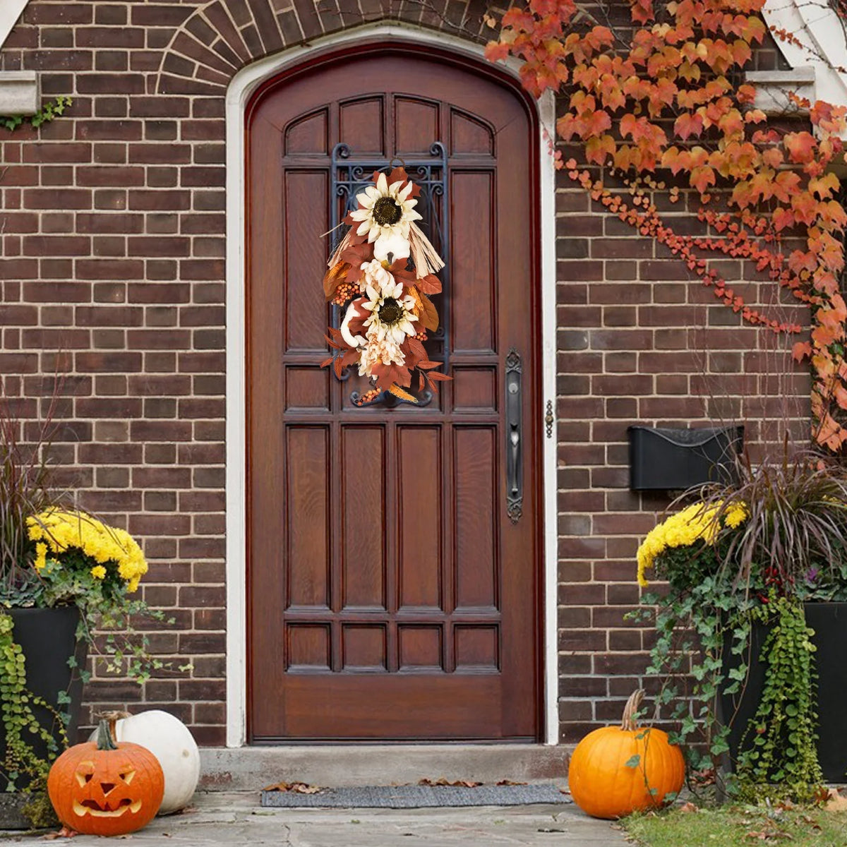 20 Inch Artificial Hanging Vine with Pumpkin Pine Cone Silk Flowers Fall Decor Q3928
