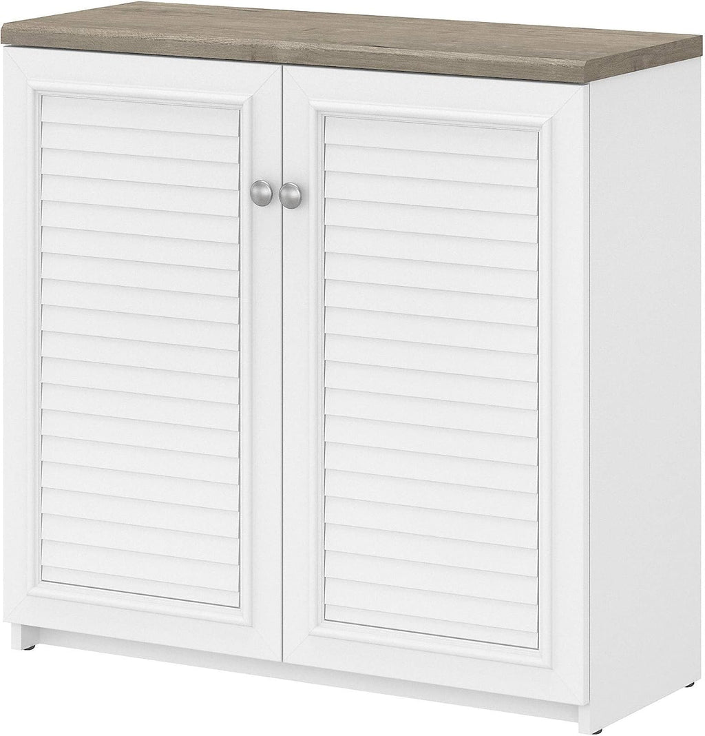 2 Door Low Storage Cabinet, Shiplap Gray/Pure White P706561