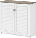 2 Door Low Storage Cabinet, Shiplap Gray/Pure White P706561