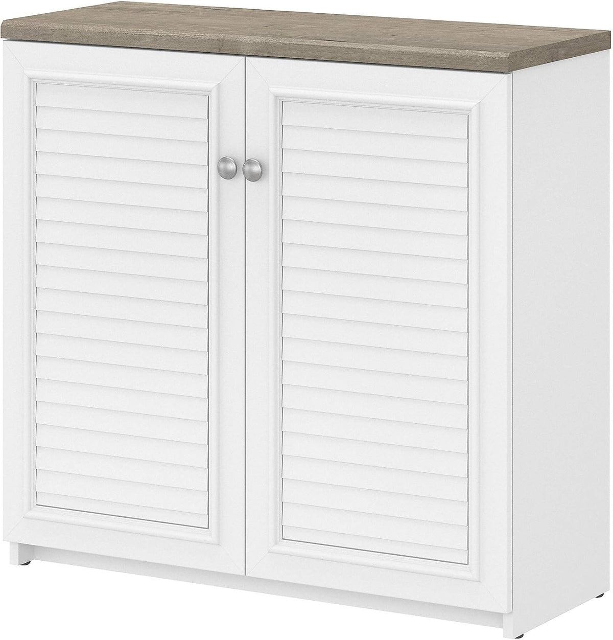 2 Door Low Storage Cabinet, Shiplap Gray/Pure White P706561