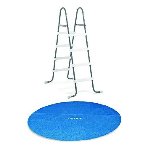 Steel Frame Above Ground Pool Ladder and 12 ft. Solar Pool Cover Tarp X360151