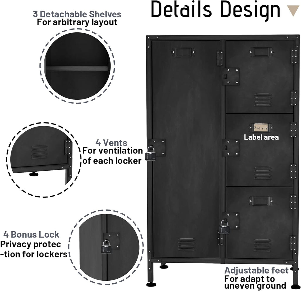 4 Door Lockable Black Metal Storage Cabinet with Shelves C105934
