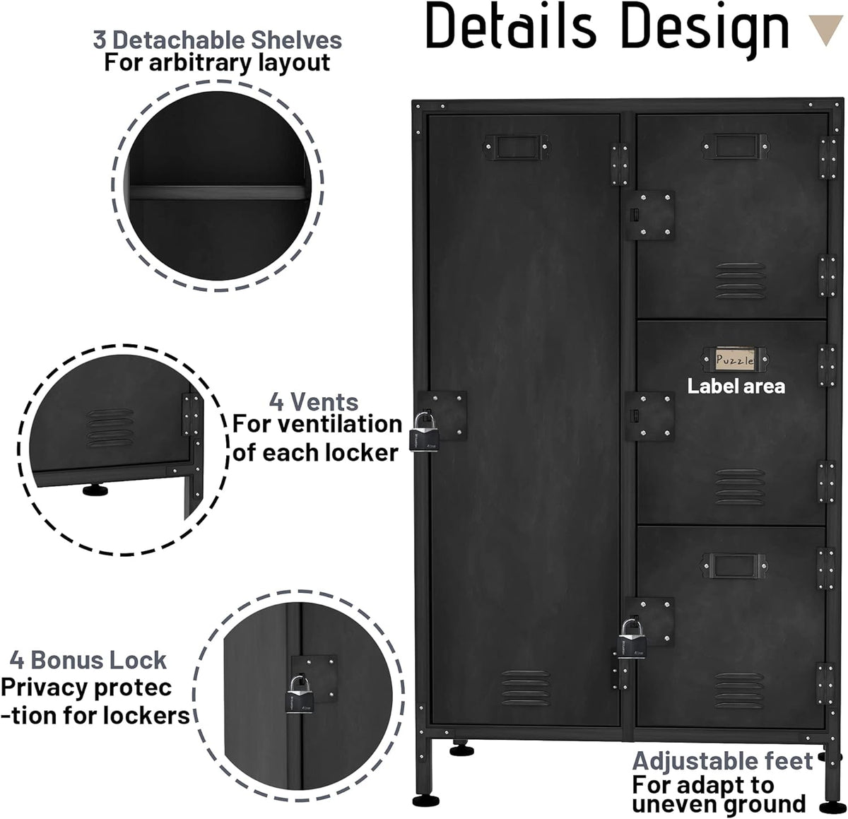 4 Door Lockable Black Metal Storage Cabinet with Shelves C105934