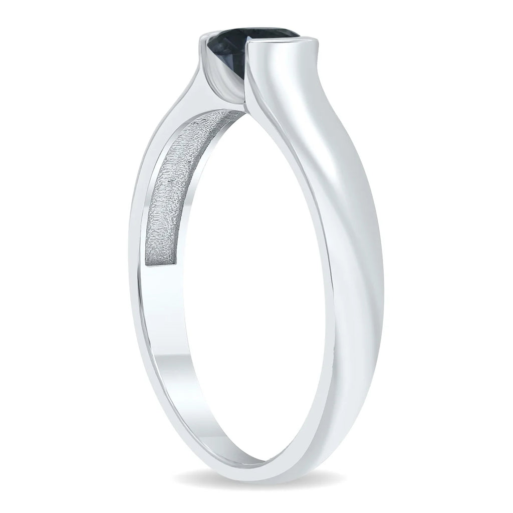 10K White Gold Half Bezel Black Diamond Solitaire Ring D66065