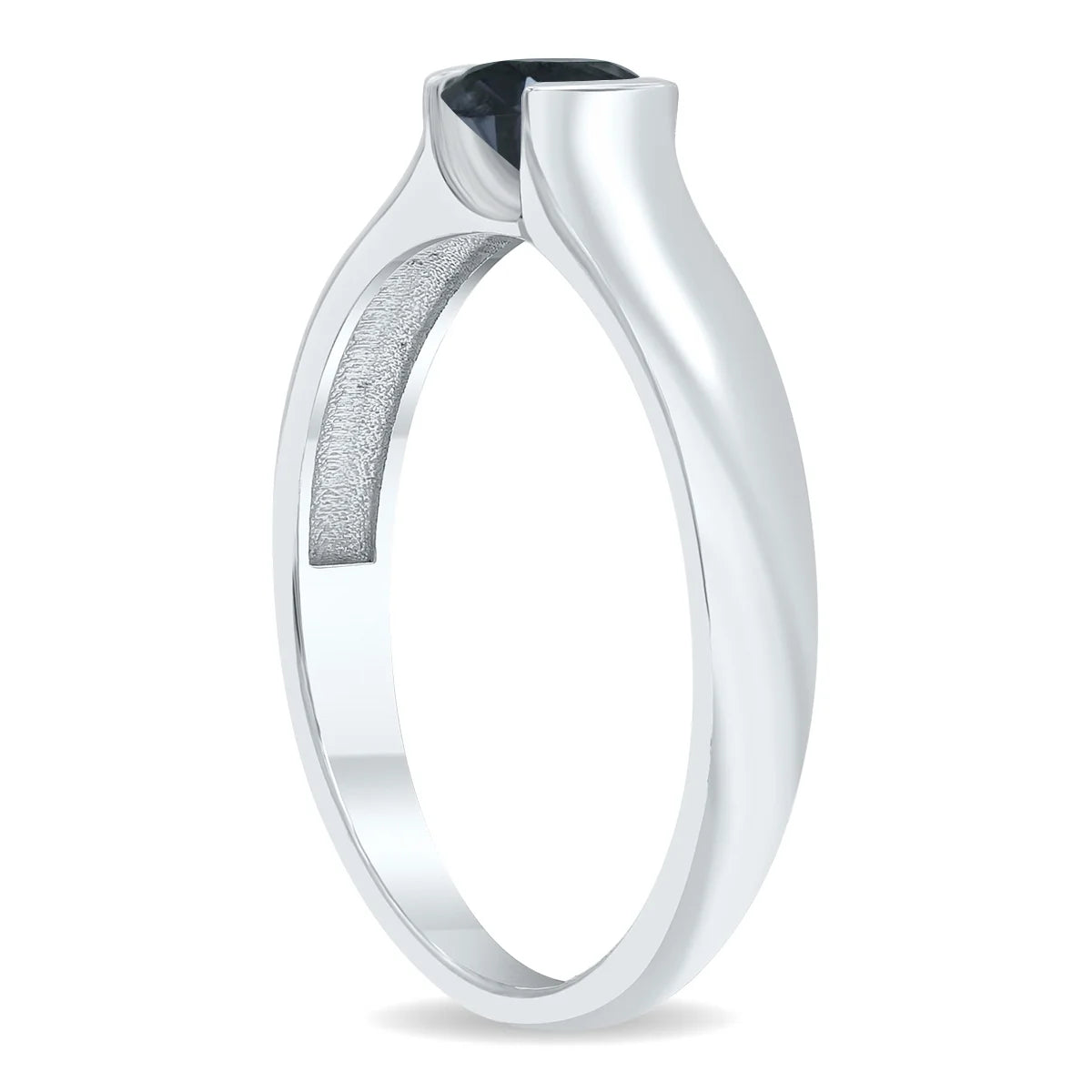 10K White Gold Half Bezel Black Diamond Solitaire Ring D66065