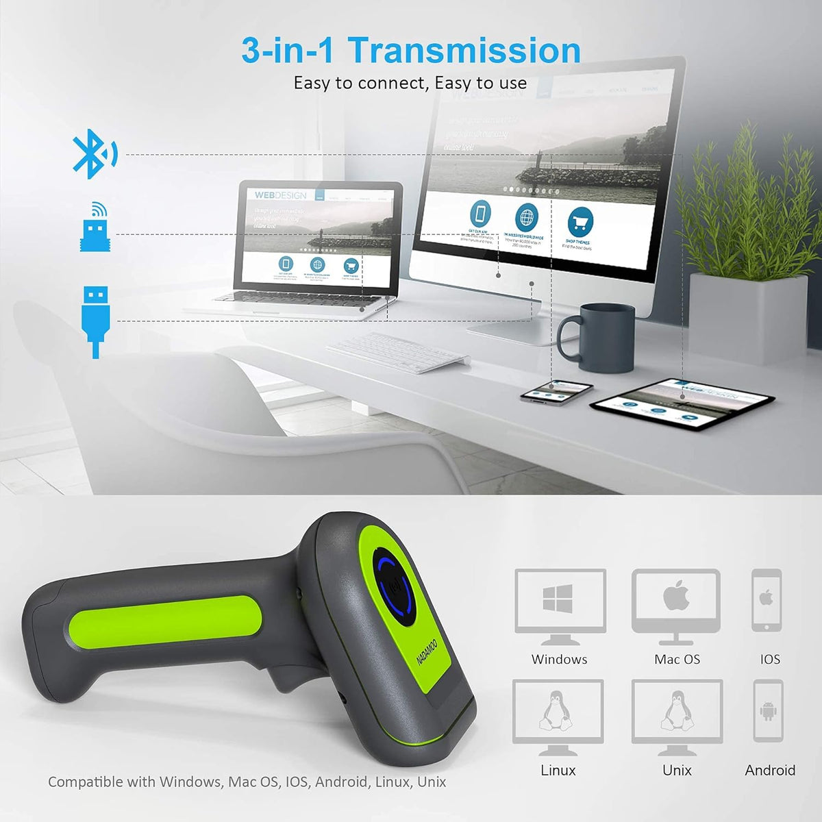 Cordless 2D 1D QR USB Handheld Barcode Scanner W9967