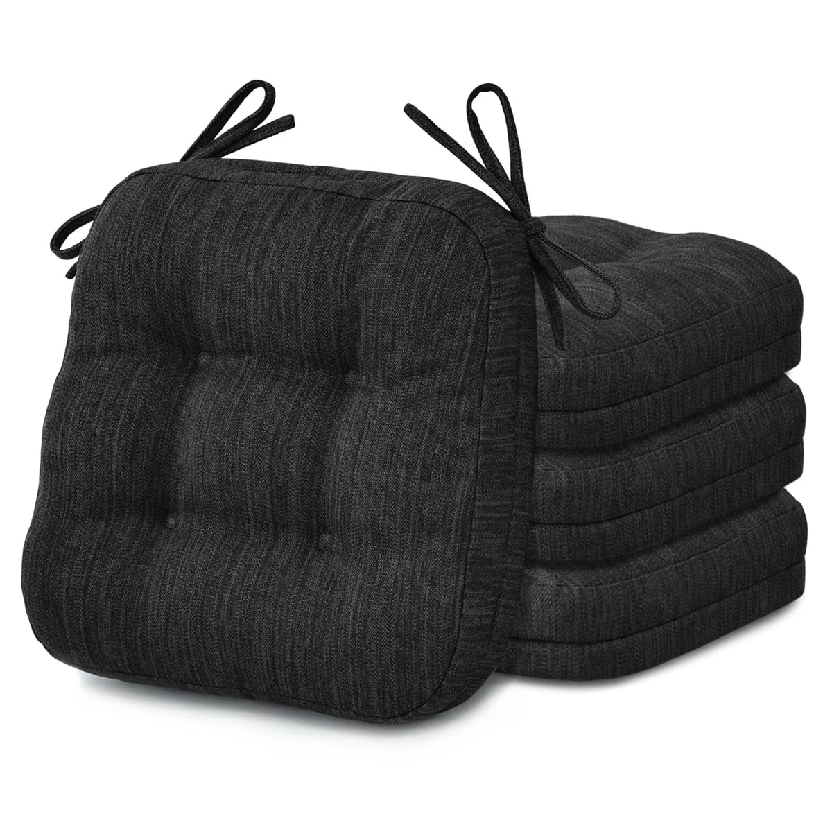 Black Tufted Chair Cushions with Ties, 16.5" X 16.5" W683