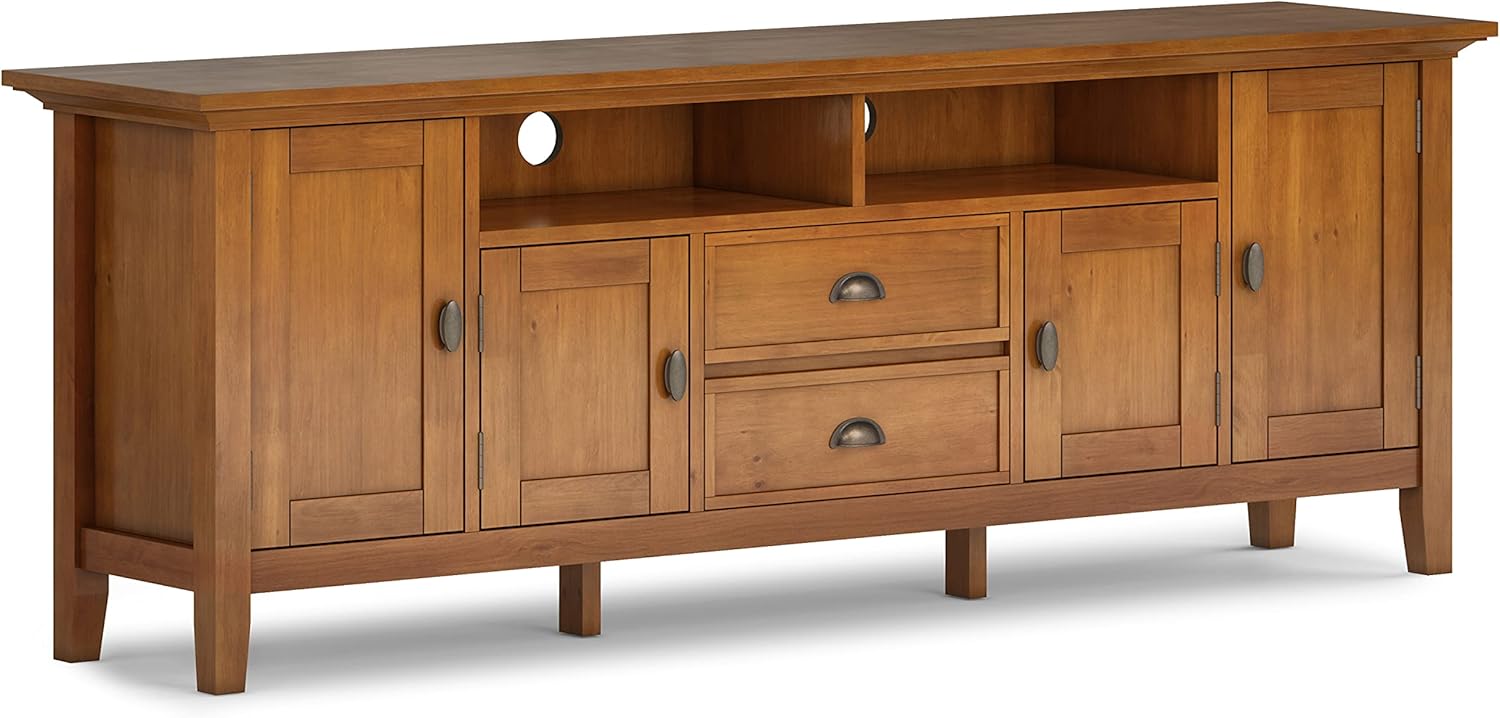Black 72 inch Solid Wood TV Media Stand with Storage Shelves and Cabinets Y568040