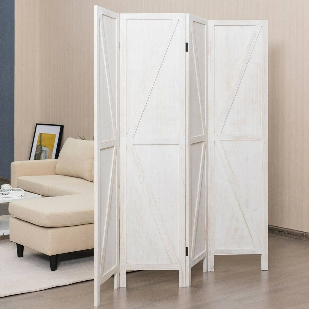 4 Panels Folding Wooden Room Divider White R926834
