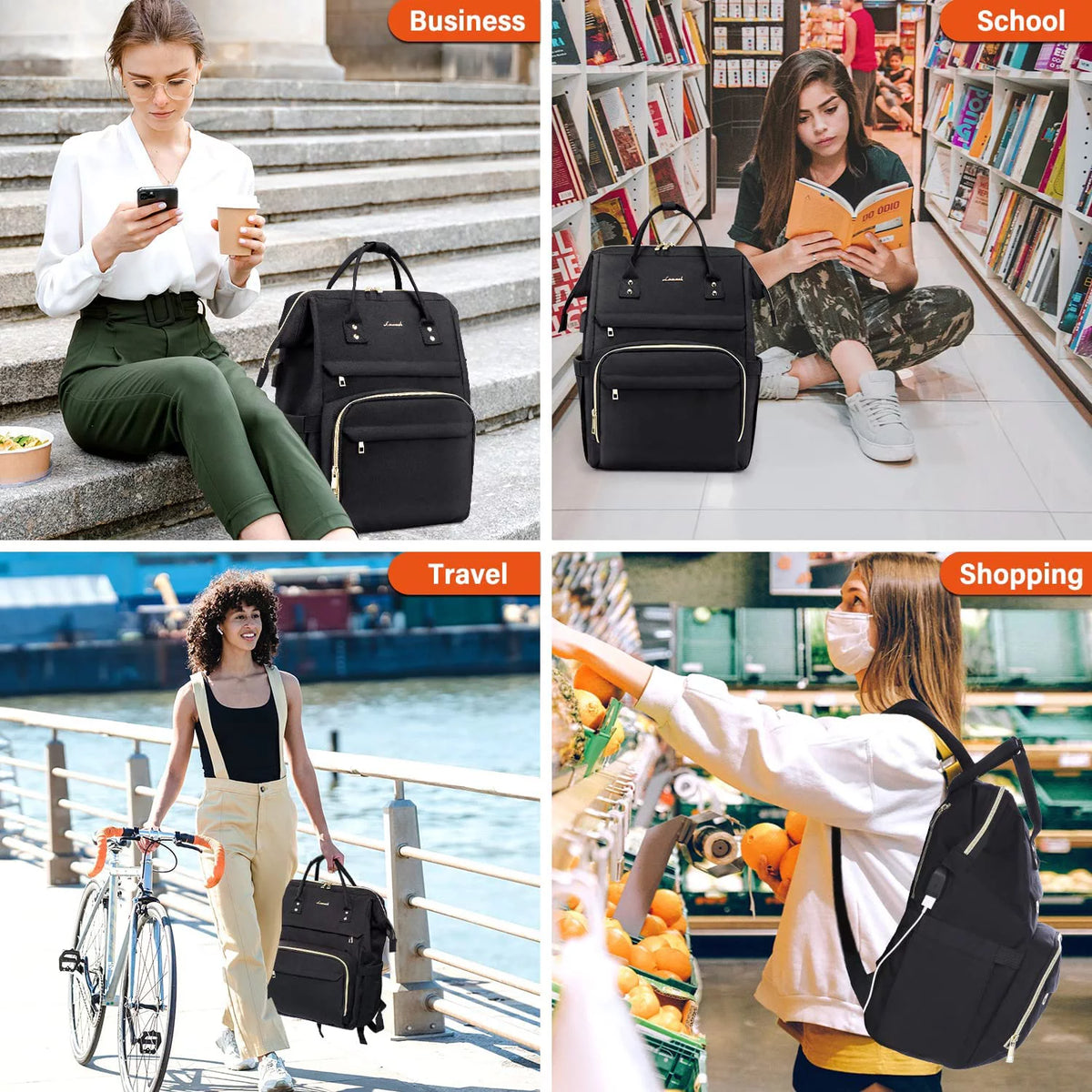 17" Waterproof Laptop Backpack with USB-Black L3921