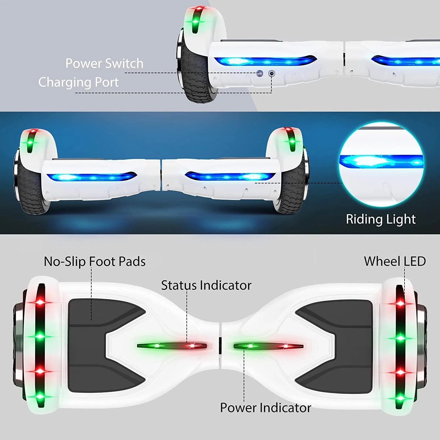 6.5inch Self Balancing Hoverboard with Bluetooth Speaker LED Lights A6419