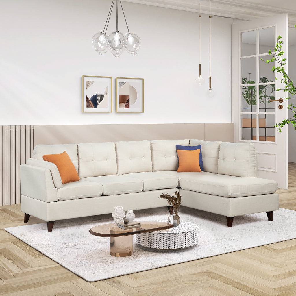 Beige Linen Fabric L-Shape Sectional Sofa with Chaise Lounge C832