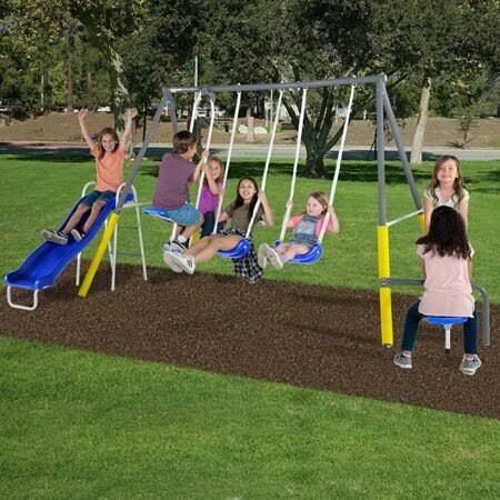 Gray Swing Set with 2 Swings, Teeter Totter, 2 Person Glider, and Heavy Duty Slide N4060