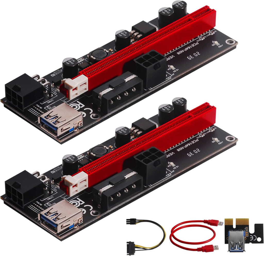 PCI-E Riser 1X to 16X, 4pcs Solid Capacitors, Gold-Plated USB 3.0 Cable Y166150