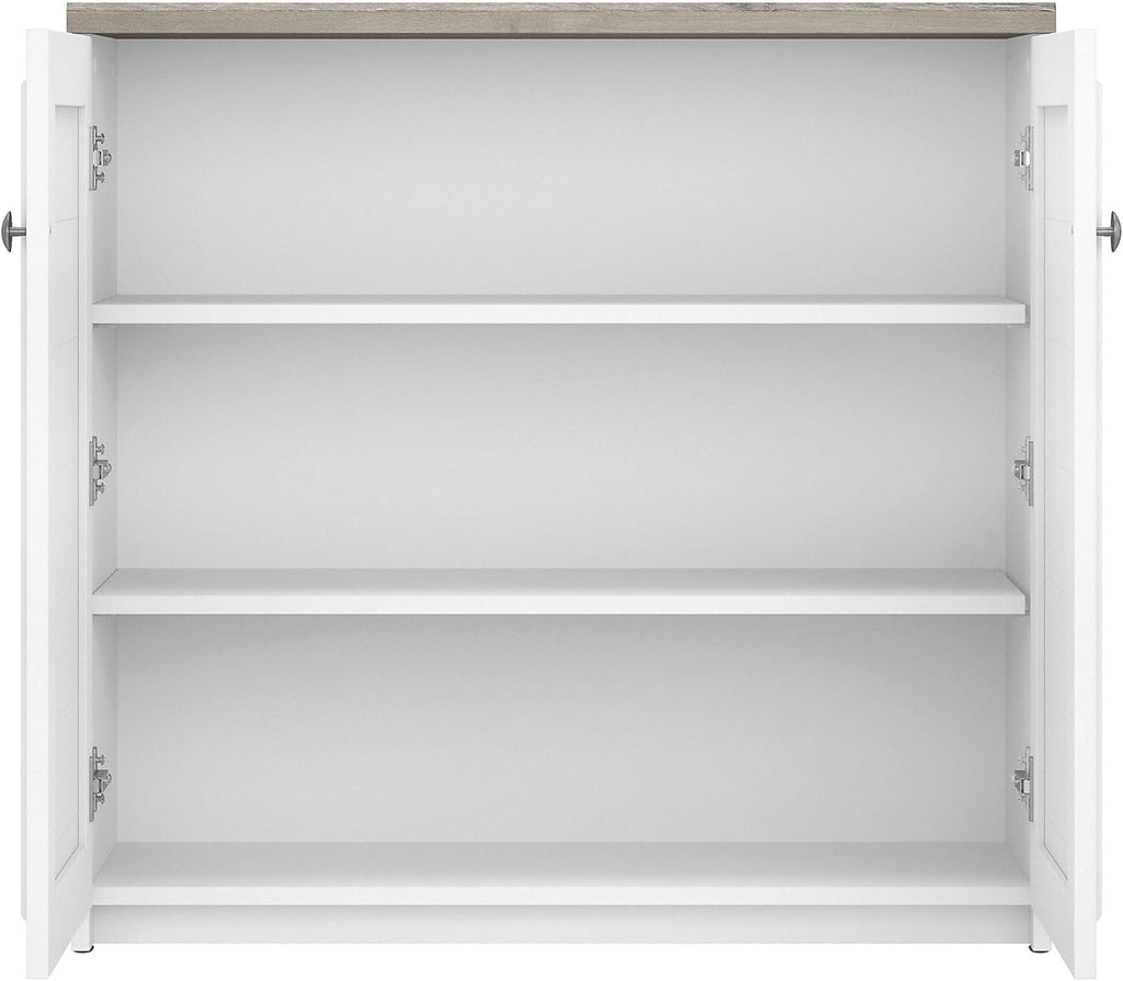 2 Door Low Storage Cabinet, Shiplap Gray/Pure White P706561