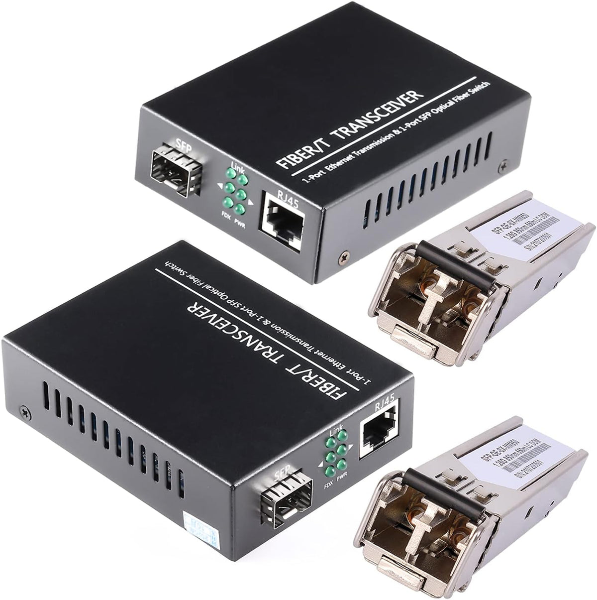 1.25G/s Bidi Gigabit Multi-Mode Fiber Ethernet Media Converter with 2PCS Bidi SFP LC Dual Transceiver Module, 10/100/1000Base-Tx to 1000Base-SX SMF RJ45 to SFP Slot, 550M, Pack of 2 P481242