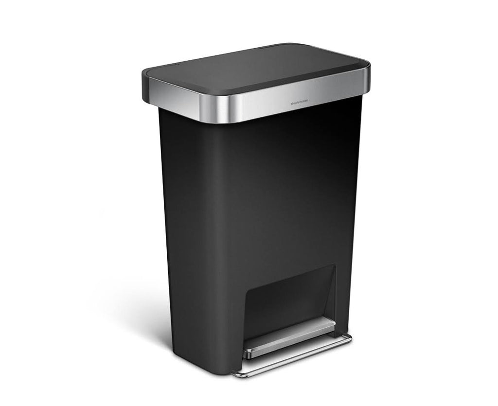 45 Litre Rectangular Step Trash Can Black Plastic N6898