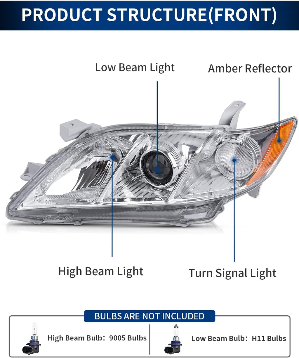 Chrome Housing Clear Lens Headlights Assembly W664