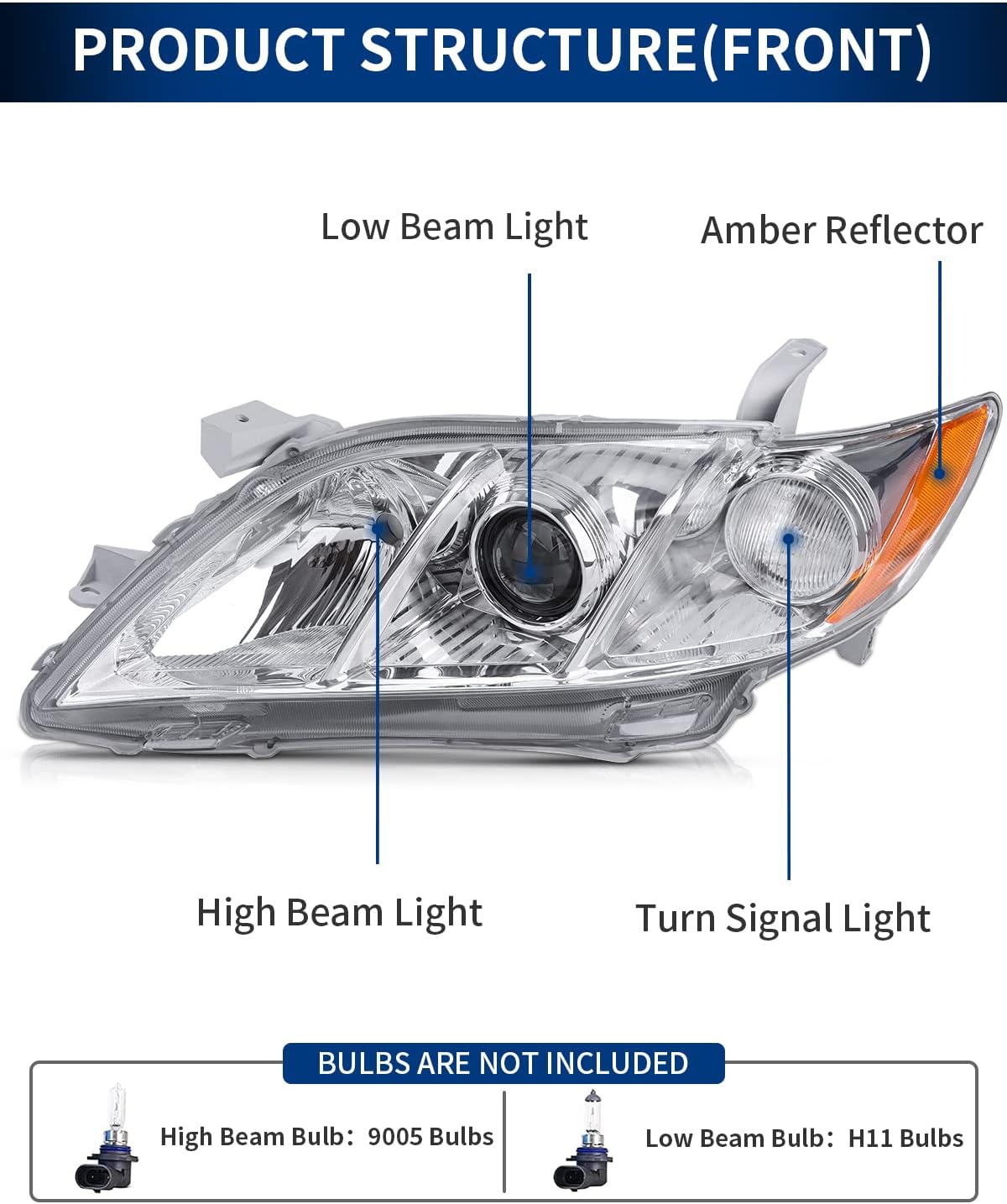 Chrome Housing Clear Lens Headlights Assembly W664