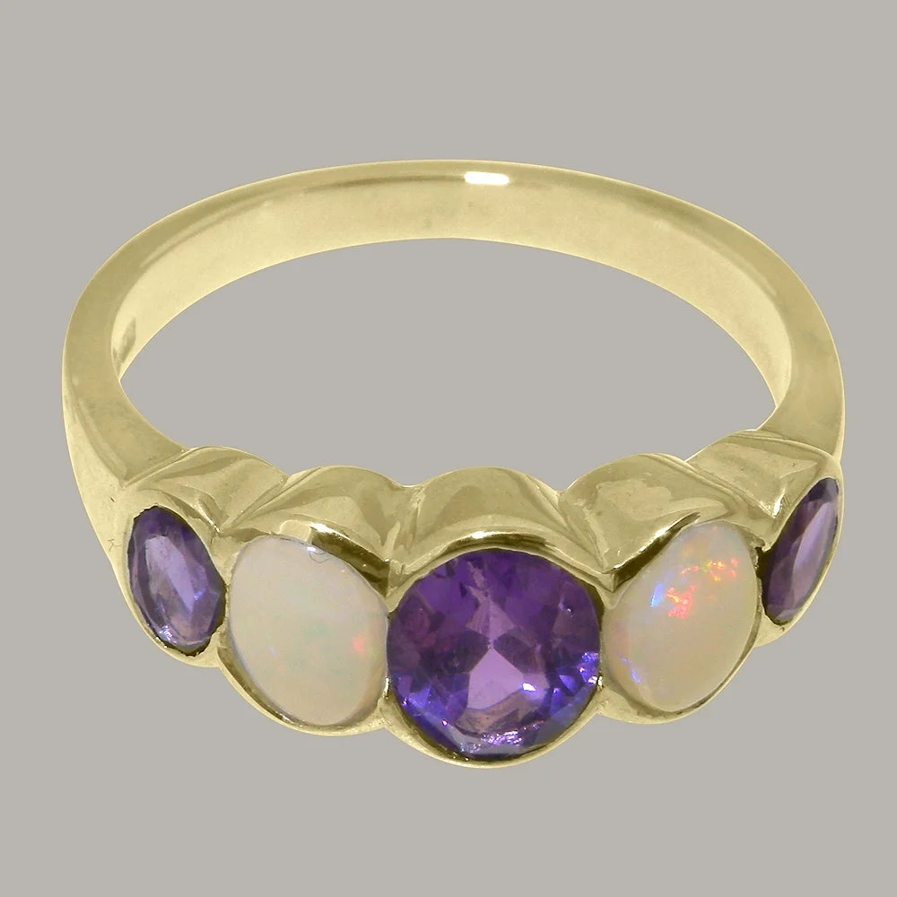 14k Yellow Gold Natural Amethyst & Opal Womens Band Ring N566