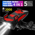 Red Four in One Bike Head Light with Flashlight, Horn, PowerBank and Phone Holder N551345