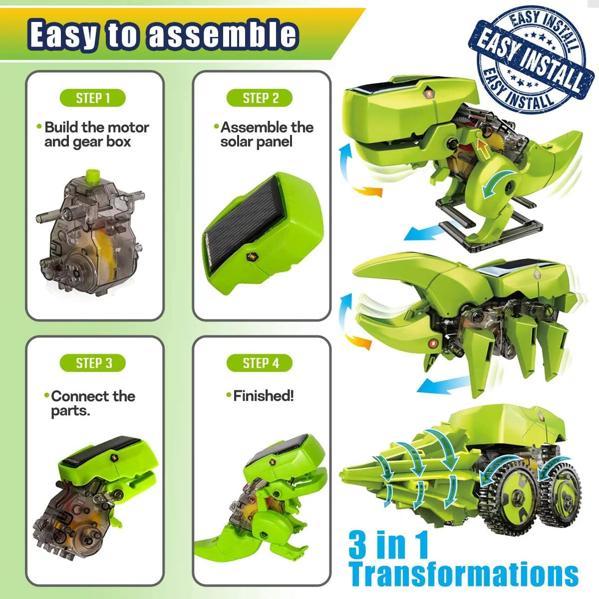 STEM Robot Building Educational Toy Science Kit 3 in 1 Solar Dinosaur Desk Robot H11393