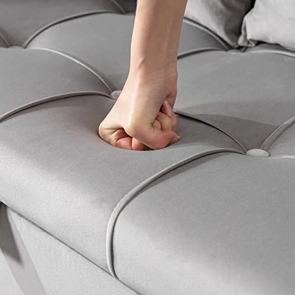 Grey Velvet Button Tufted Mini Loveseat T429794