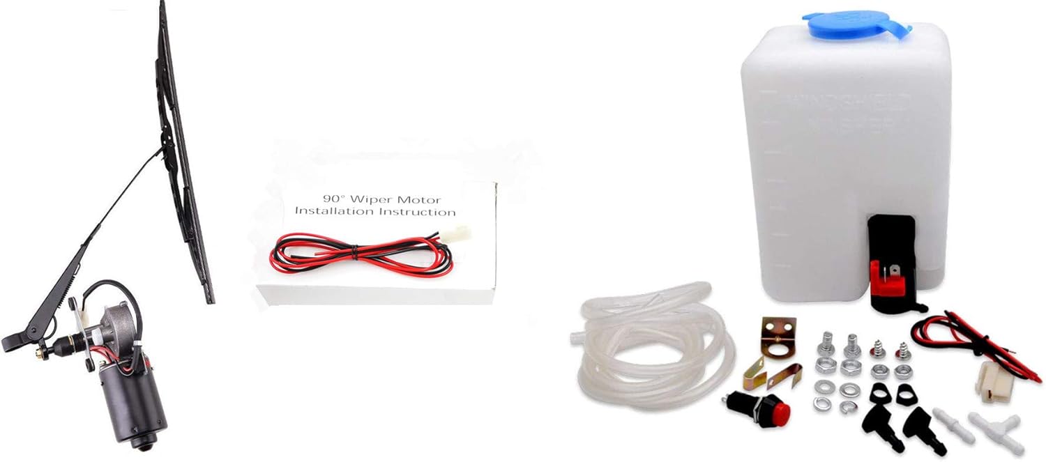 12V Electric Motor UTV Windshield Wiper Kit with Washer Pump Pack of 2 V43988