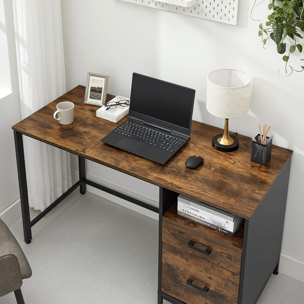 Rustic Brown and Black Computer Desk with Drawers E43713