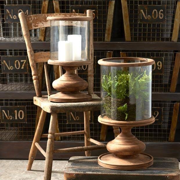 Glass Wooden Pedestal Hurricane Candle Holder R616006