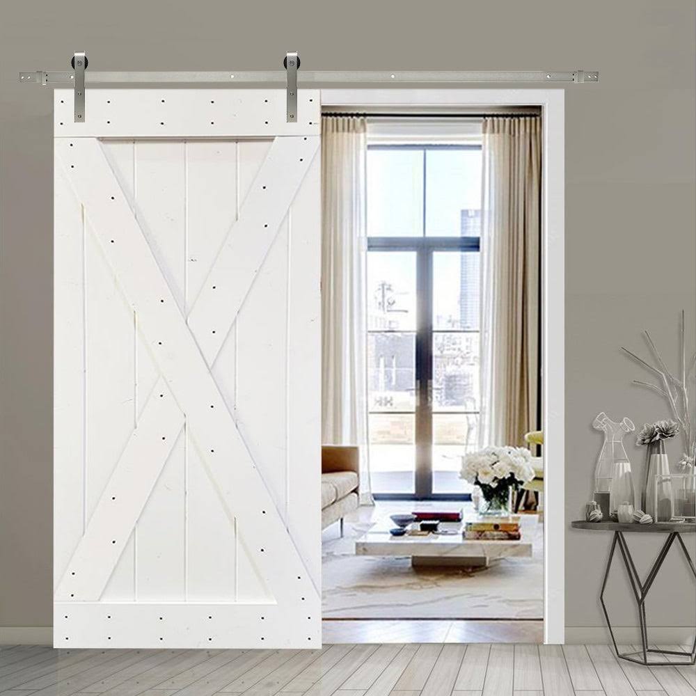 White Knotty Pine Wood Interior Sliding Barn Door with Hardware Kit Y686