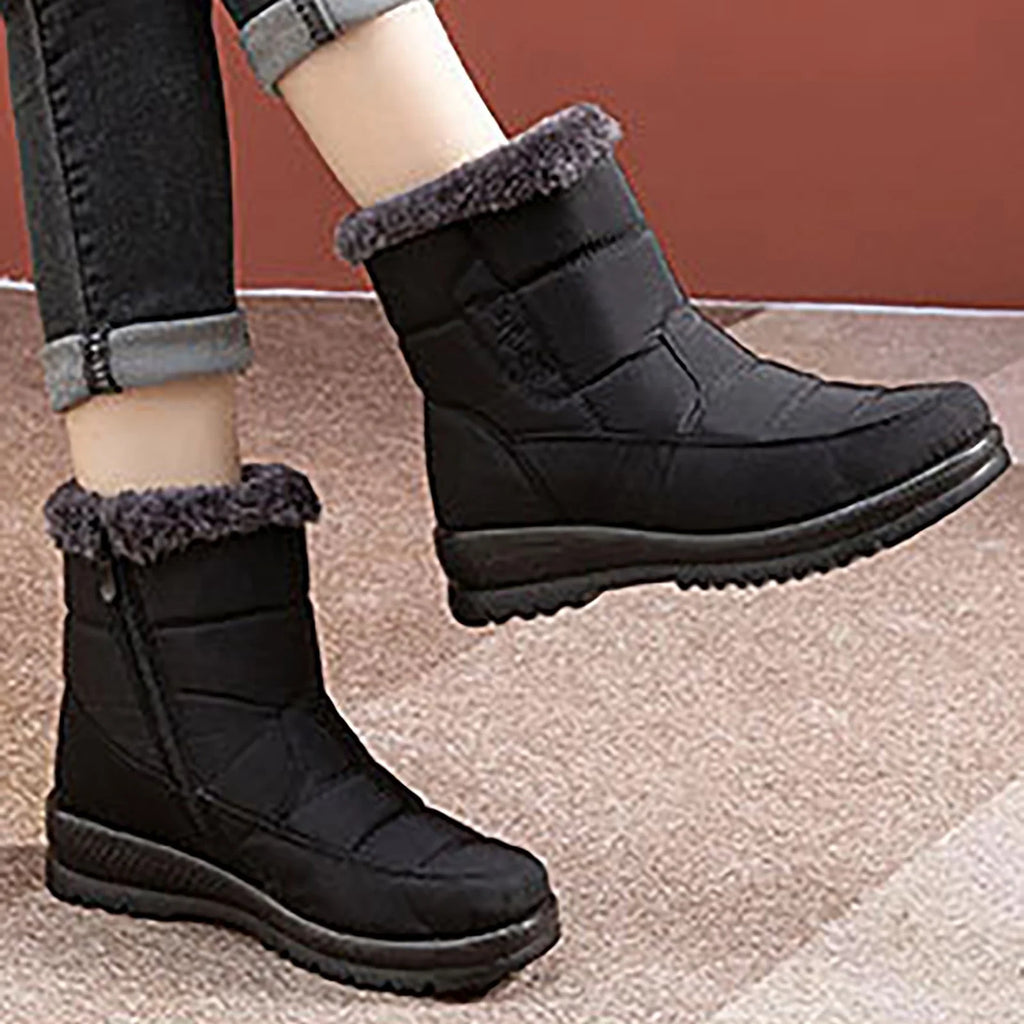 Women's Mid Calf Snow Boots with Side Zipper D943