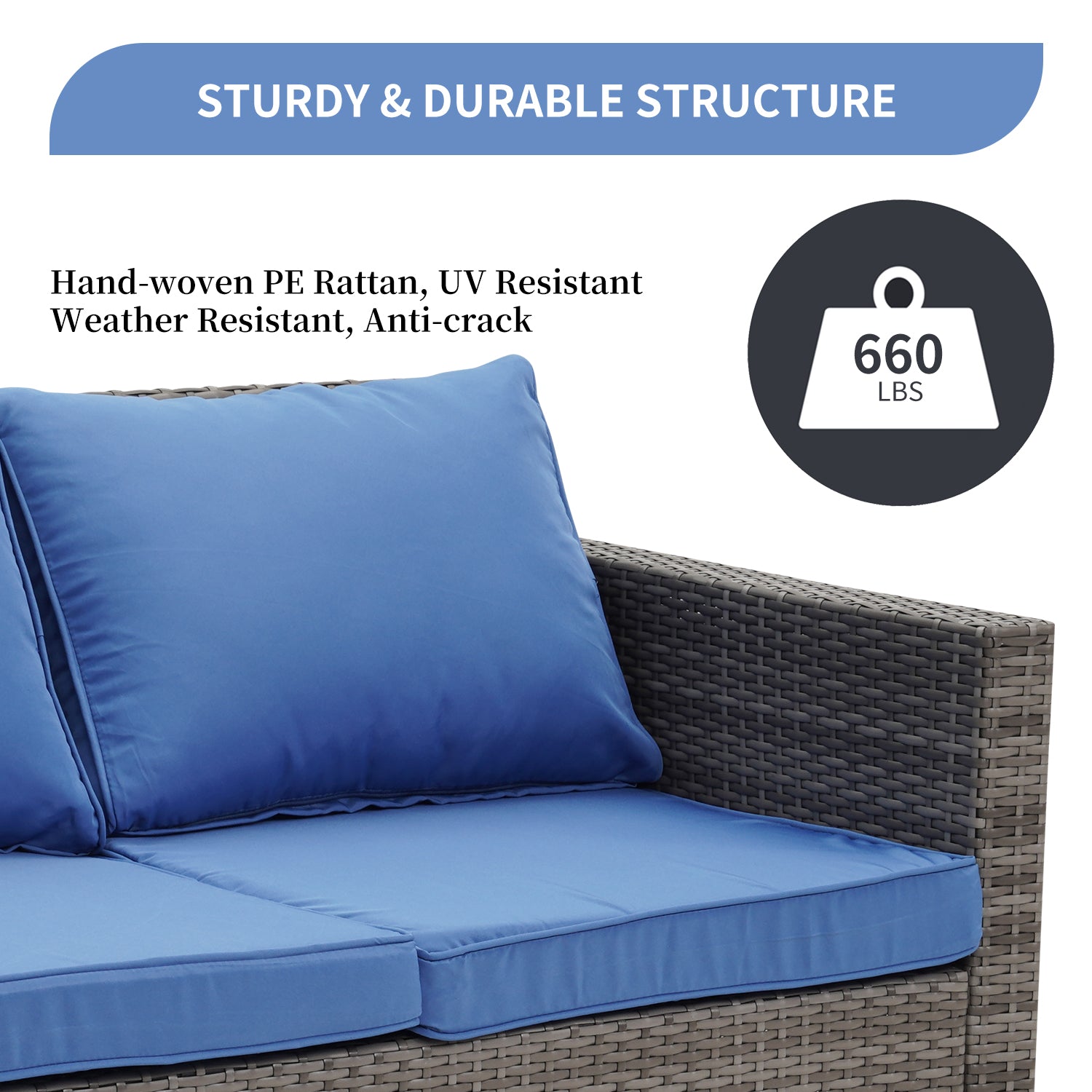 Navy Blue Wicker Rattan Loveseat H865