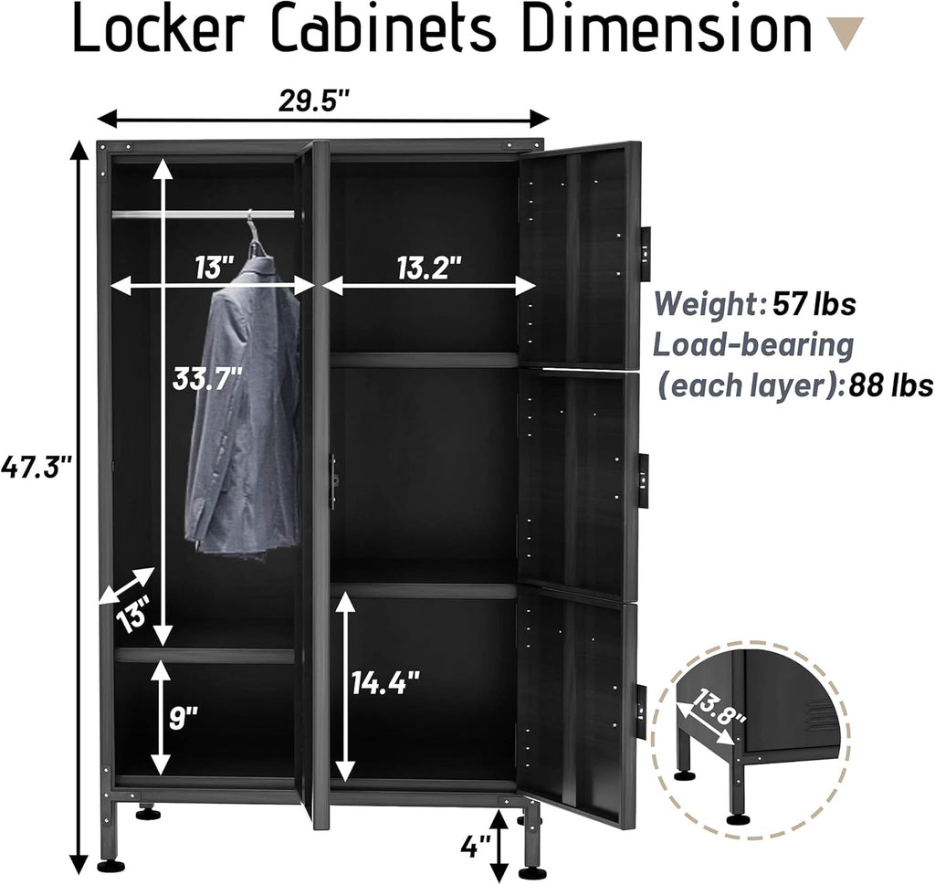 4 Door Lockable Black Metal Storage Cabinet with Shelves C105934