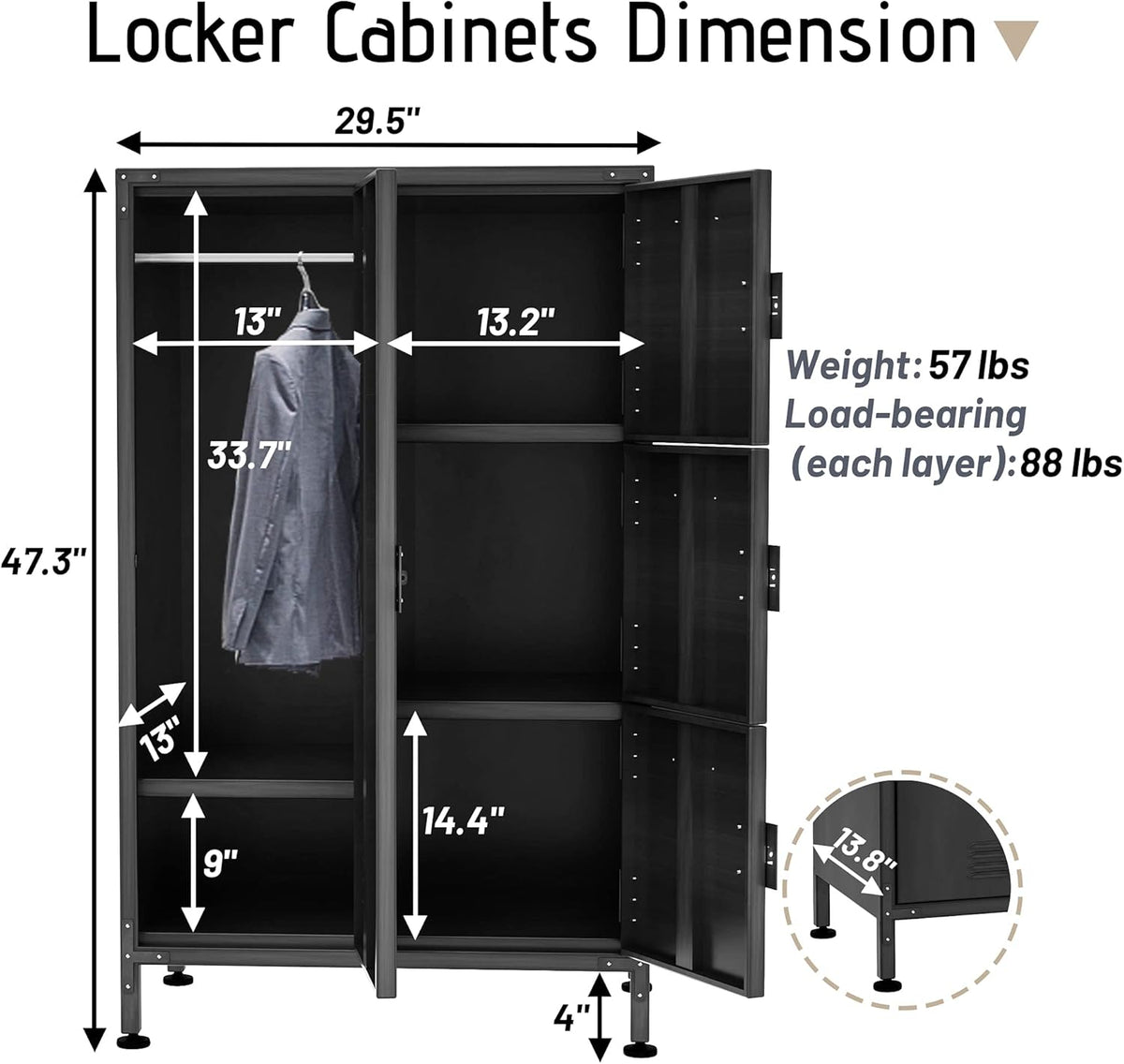 4 Door Lockable Black Metal Storage Cabinet with Shelves C105934