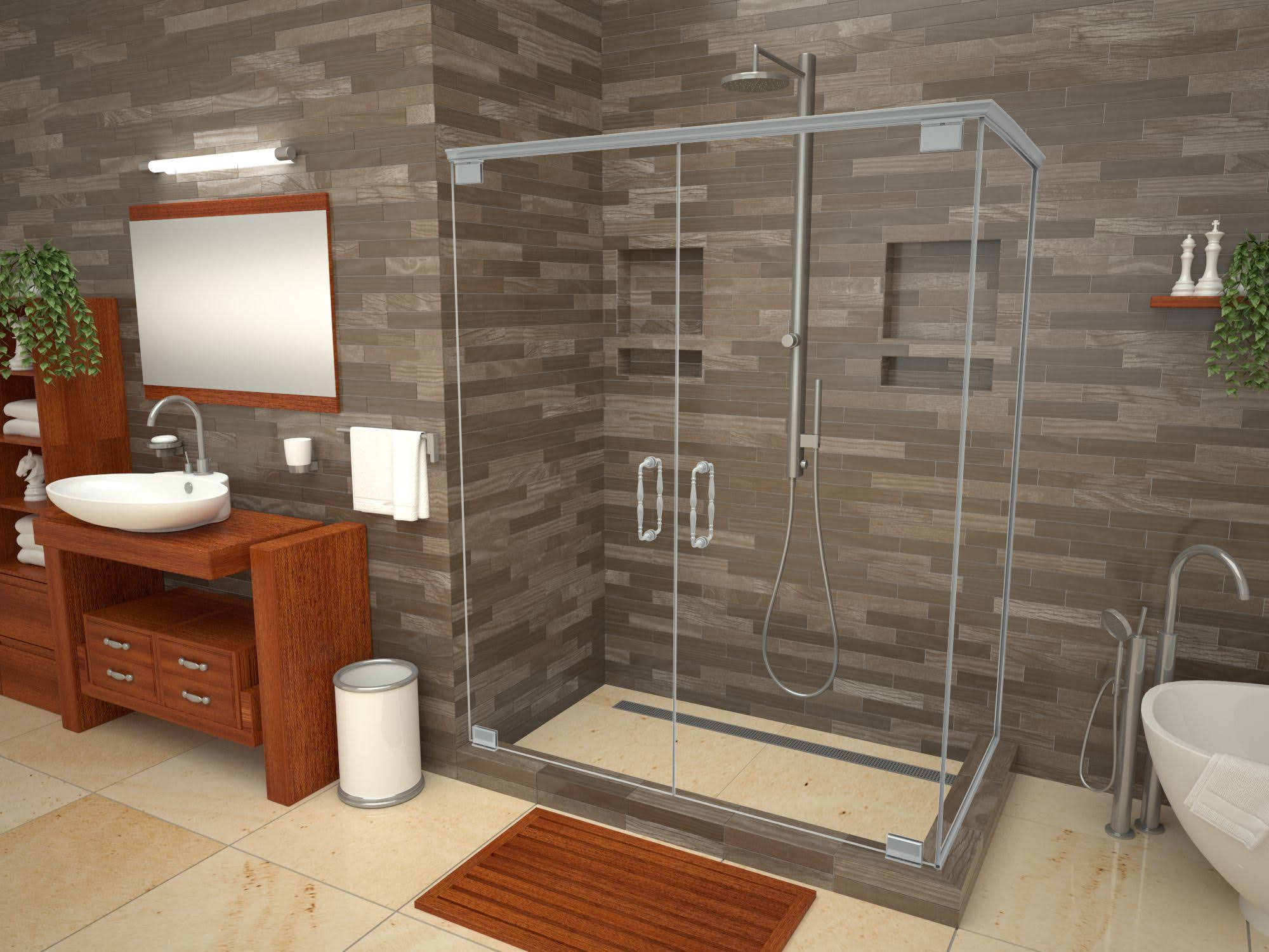 Corner Shower Pan with Double Threshold L350
