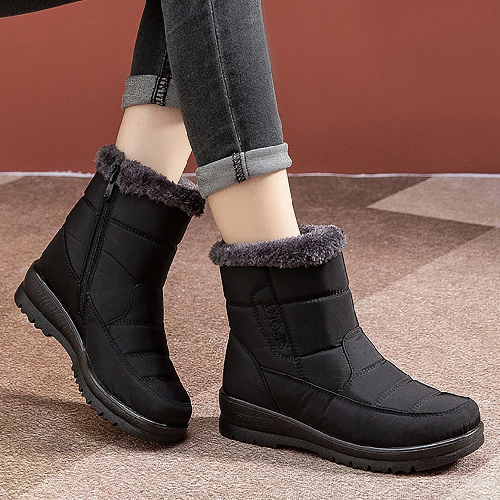 Women's Mid Calf Snow Boots with Side Zipper D943