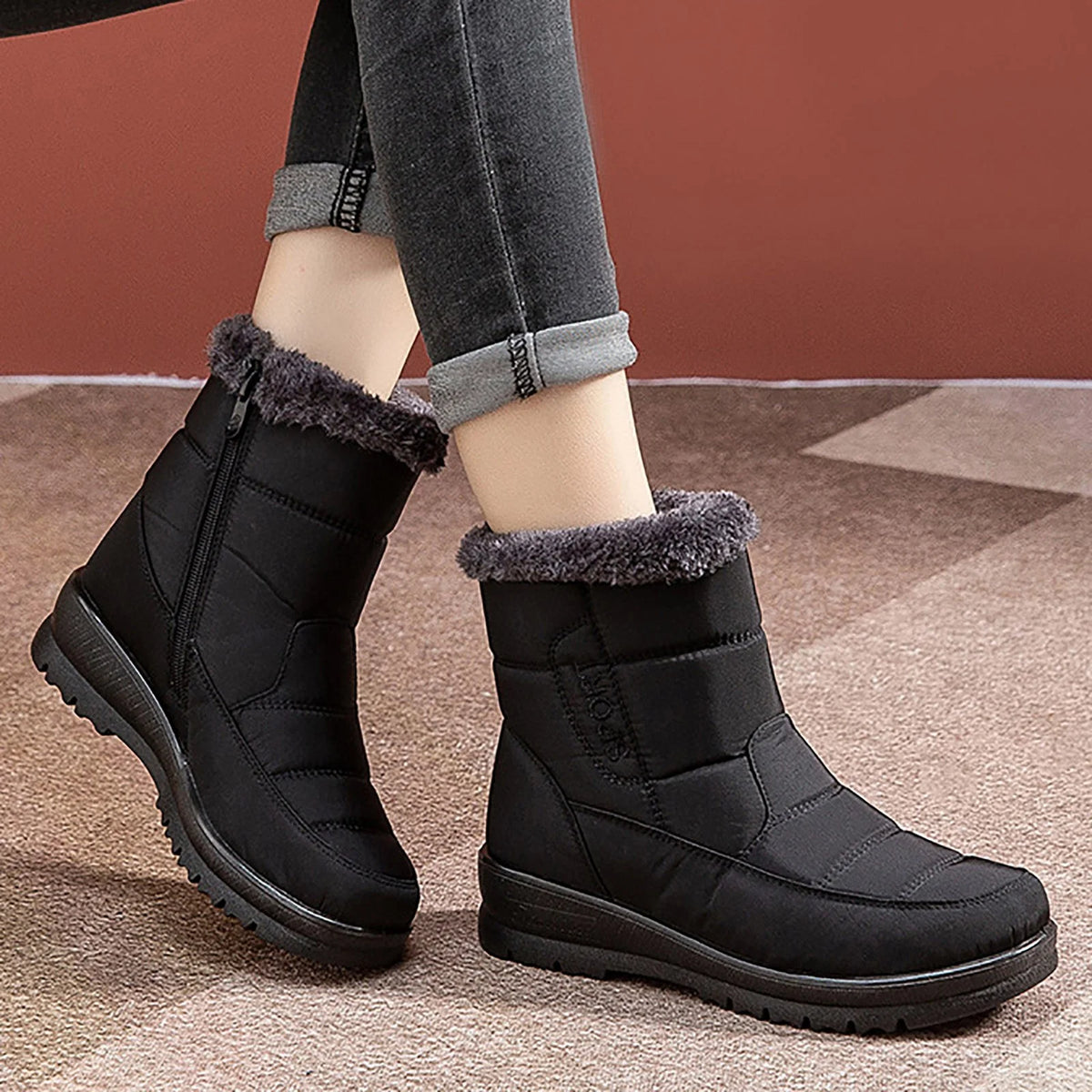 Women's Mid Calf Snow Boots with Side Zipper D943