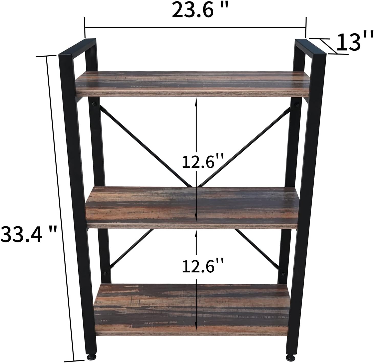 3 Tier Industrial Wood Bookshelf, Black/Brown B291252