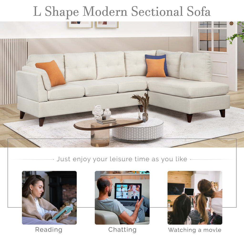 Beige Linen Fabric L-Shape Sectional Sofa with Chaise Lounge C832